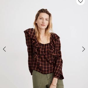 Madewell ruffle plaid square neck top